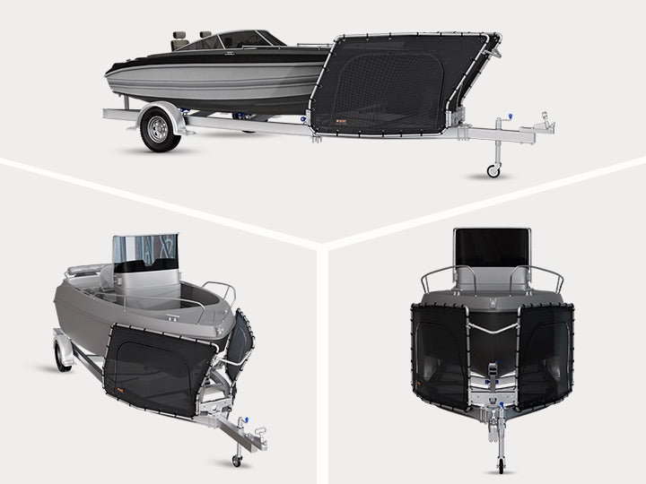 D-Flector from three angles fitted to boat trailer